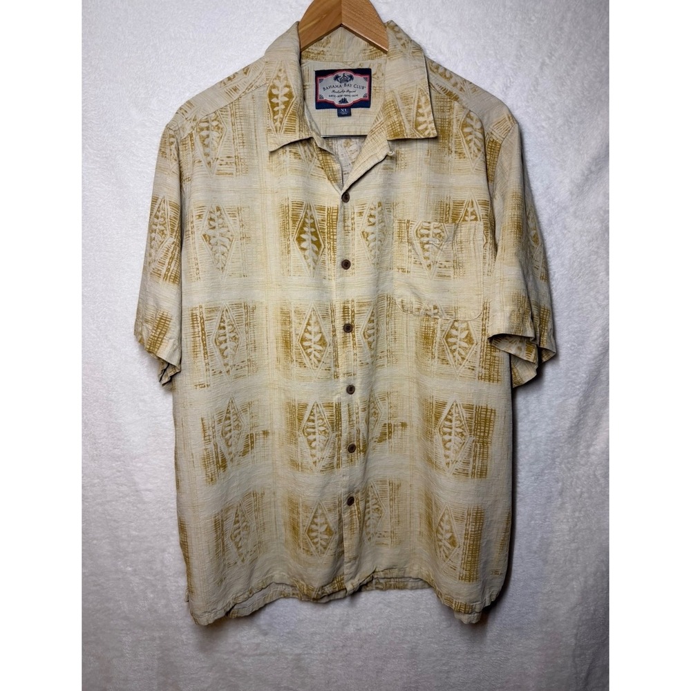 Bahama Bay Club Mens XL Short Sleeve Button Down Shirt Yellow Geometric Print